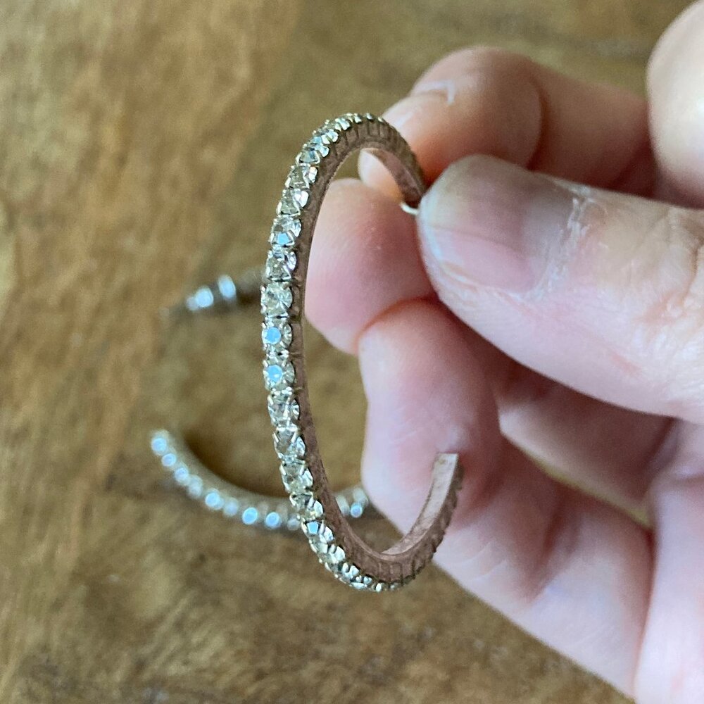 Silvertone Rhinestone Hoop Earrings - Picture 6 of 10